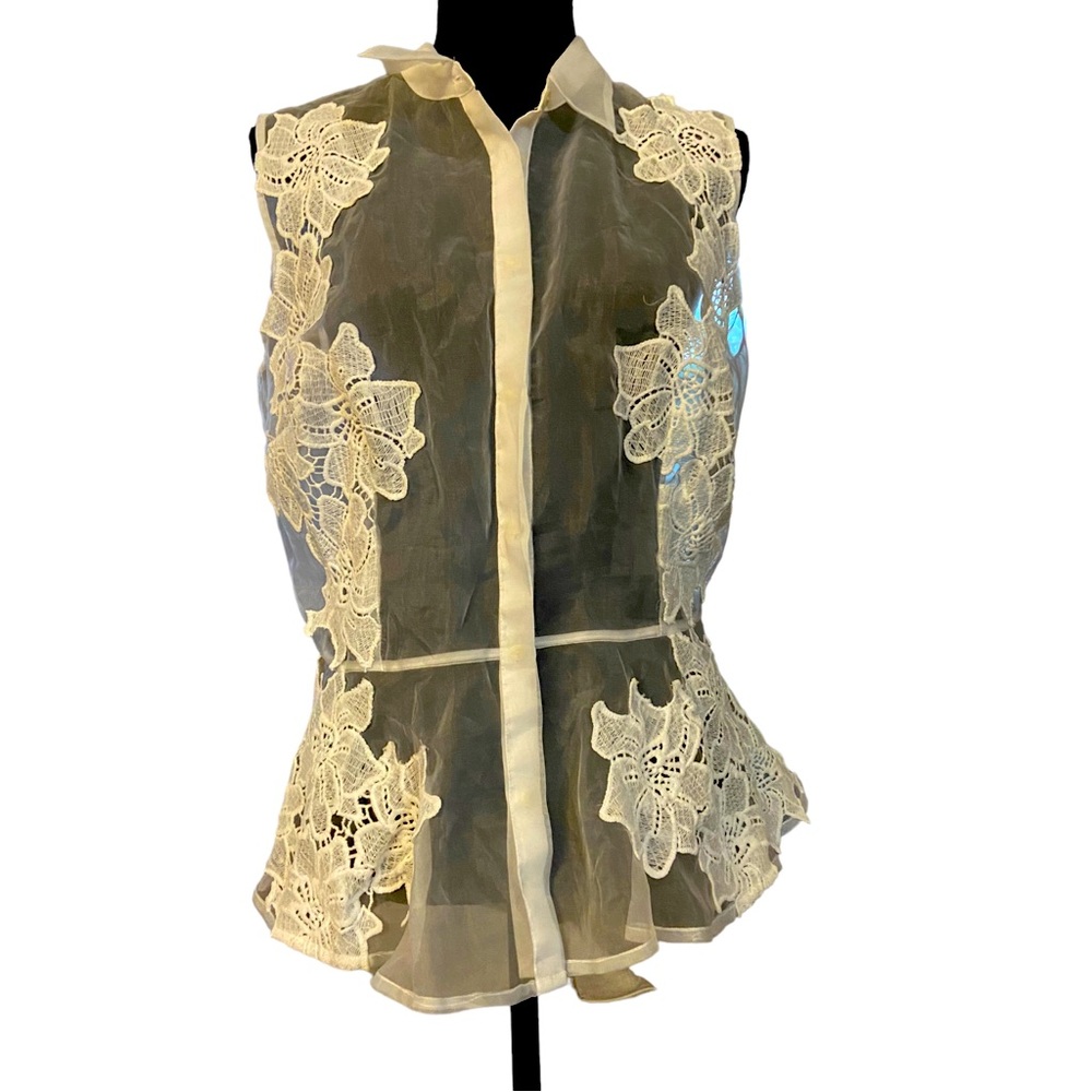 Worthington White Lace Sheer Peplum Top - Picture 3 of 7